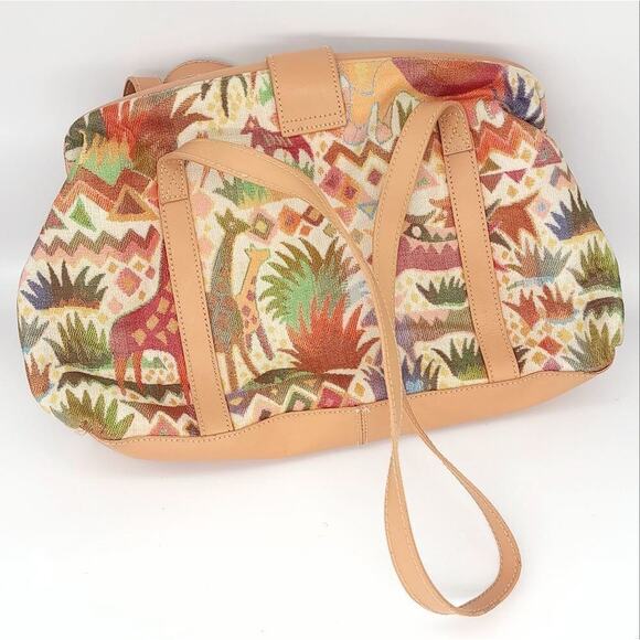 Saddle River Purse Bag Printed Animal Tribal Brown Tan Green - Picture 2 of 11